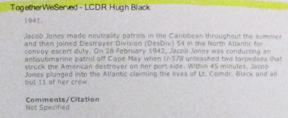 Together We Served LCDR Hugh Black